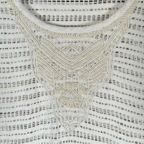 Chico’s Open Knit Cotton Nylon Beaded White Popover Sweater Top 3/ XL - Picture 3 of 5